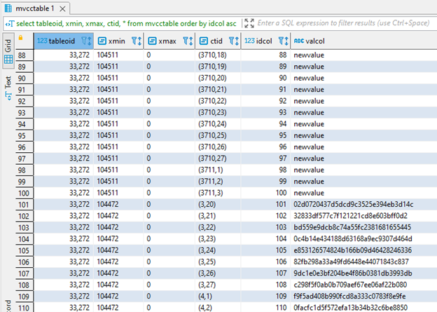 mvcctable Min Max Values